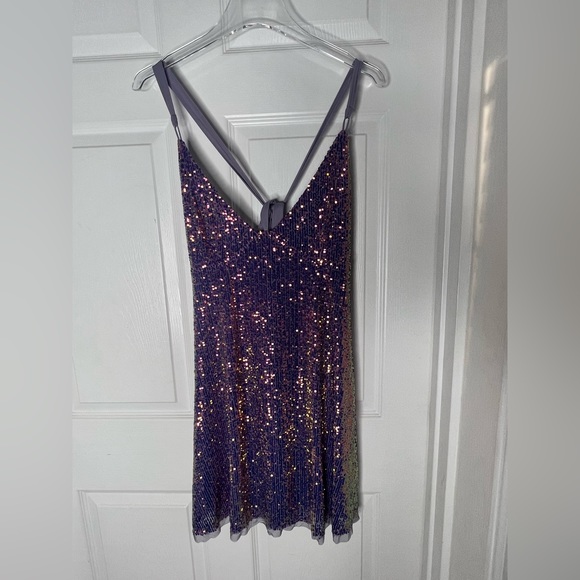 Free People Purple Sequins Mini Halter Dress Sz L - Picture 6 of 7